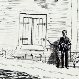 Dtail du dessin  la plume de Louis Esquieu : la maison natale de Joachim Murat, oct. 1898