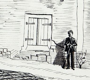 Dtail du dessin  la plume de Louis Esquieu : la maison natale de Joachim Murat, oct. 1898