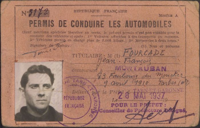 Le permis de conduire de J.-J. Chapou. Archives dpartementales du Lot : 73 J 77