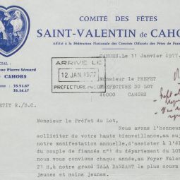 Archives départementales du Lot. Lettre d'invitation au bal de la Saint-Valentin, 1977 : 1209 W 204 non classé