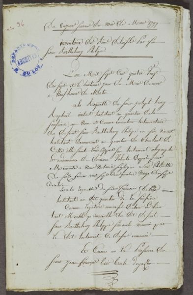 Inventaire après décès de B. Philippe, 8 mars 1797 : 18 J Non classé Archives départementales du Lot