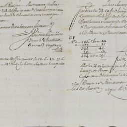 Fin de la lettre du 8 août et facture de café du 19 juin 1771 : 18 J Non classé Archives départementales du Lot 