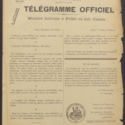 Télégramme du ministère de l'Intérieur, Archives départementales du Lot : 2R74