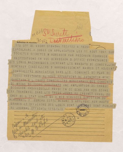 Surveillance des sociétés secrètes en application de la loi du 11 août 1941. Archives départementales du Lot : 1 W 46