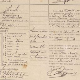 Archives départementales du Lot. Notice d’écrou d’Emile Fau et ses yeux « or vert » : 2 Y non classé (5 AM 3)