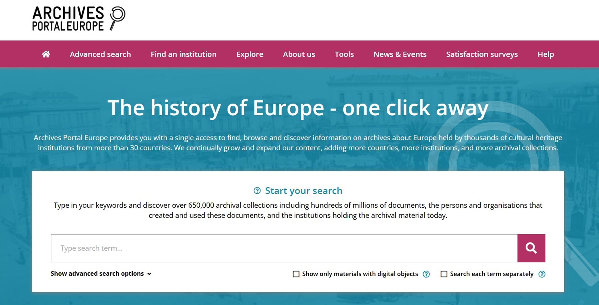 Capture d'écran du site Portal Archives Europe (2025)