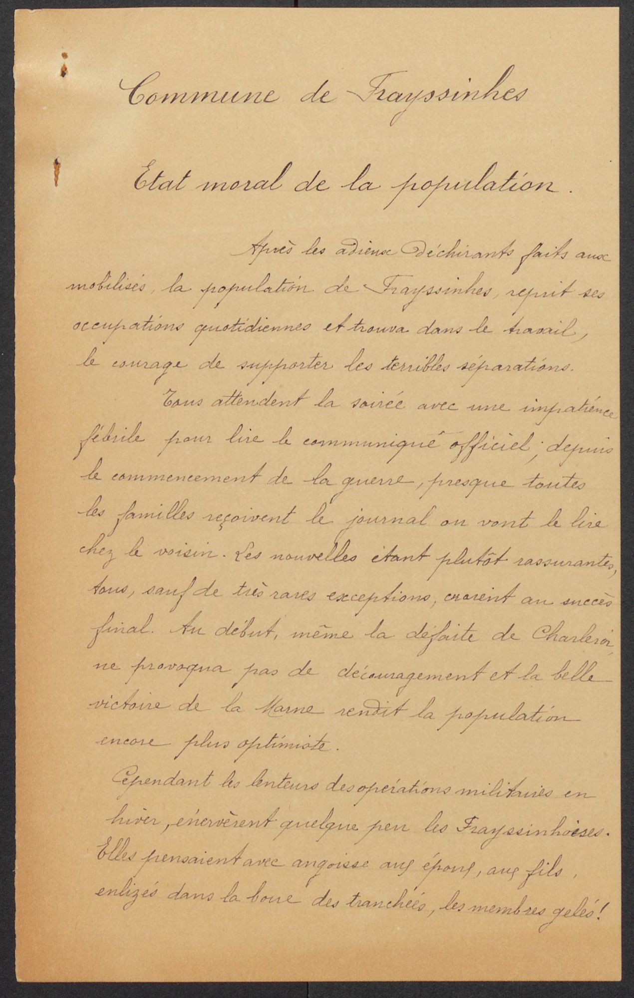 Notes de l’institutrice de Frayssinhes, mai 1915 : 1 T 424